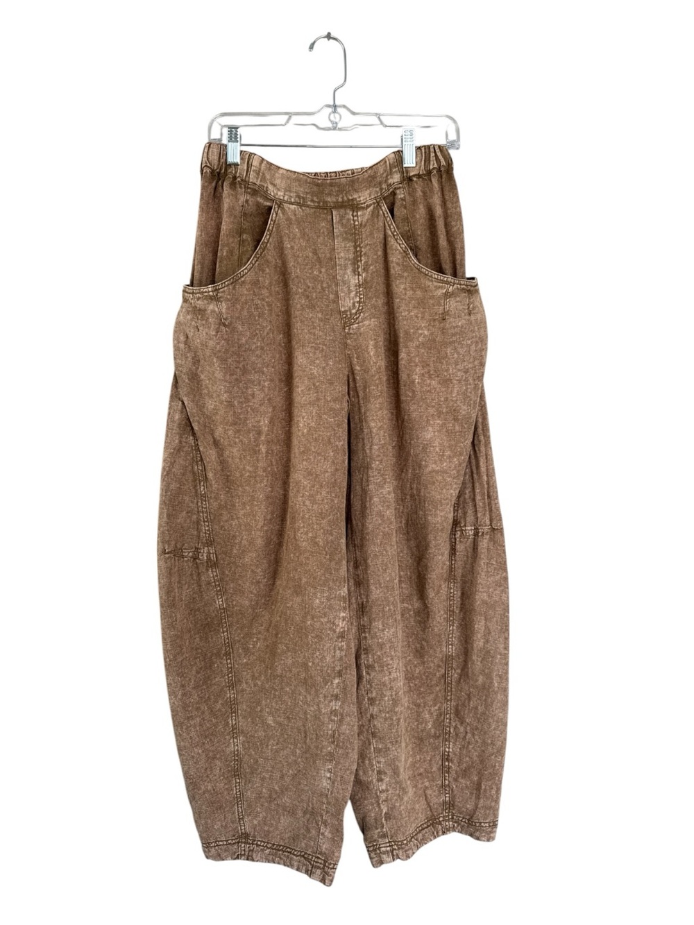 Free People High Road Pull-On Linen Blend Barrel Pants Brown Size Small